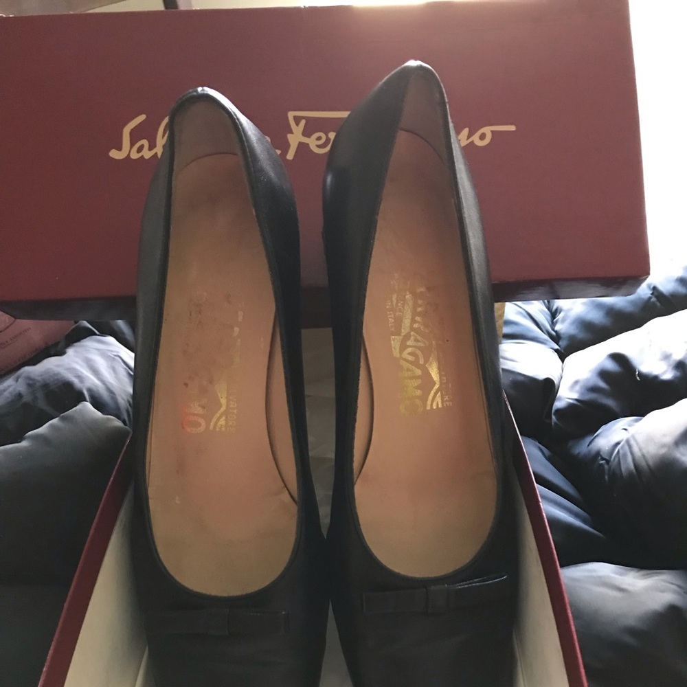 Salvatore Ferragamo Black Square-toe Pumps